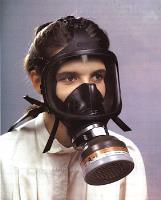 woman with gas mask on